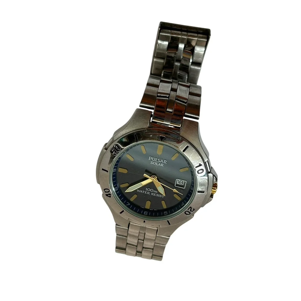 Men's Pulsar SOLAR Stainless Steel Wrist Watch 100m Date V145-X003